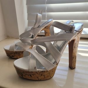 City Streets White and Cork Strappy Heels